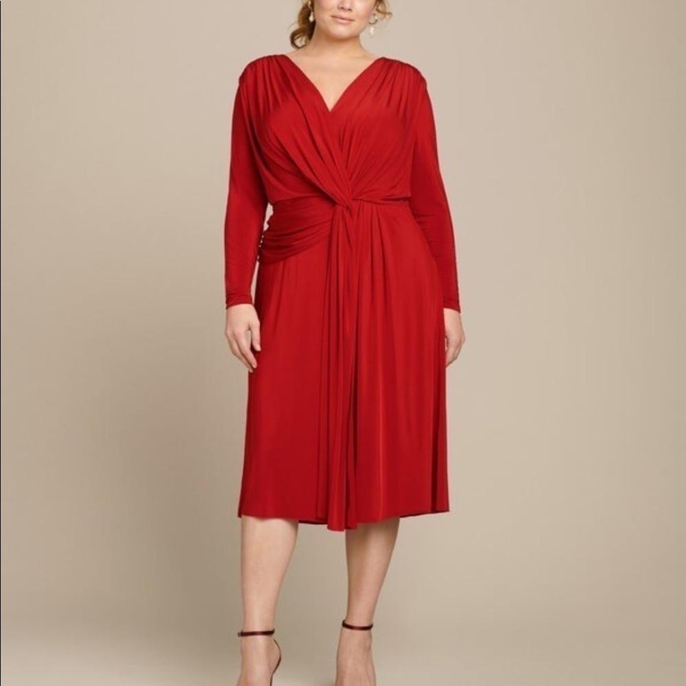 JASON WU COLLECTION Jersey V-Neck Twist Long Sleeve Red Dress New Size 14